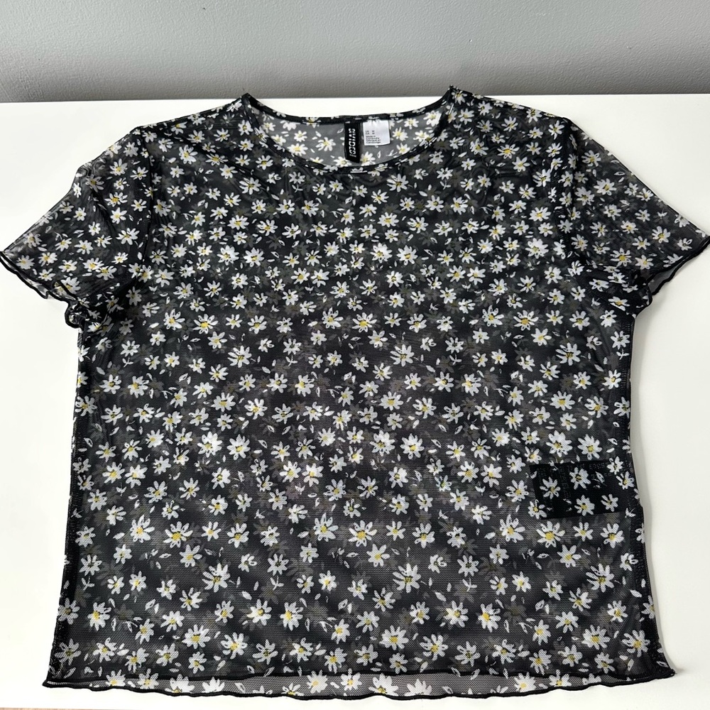 Sheer Floral Black Top